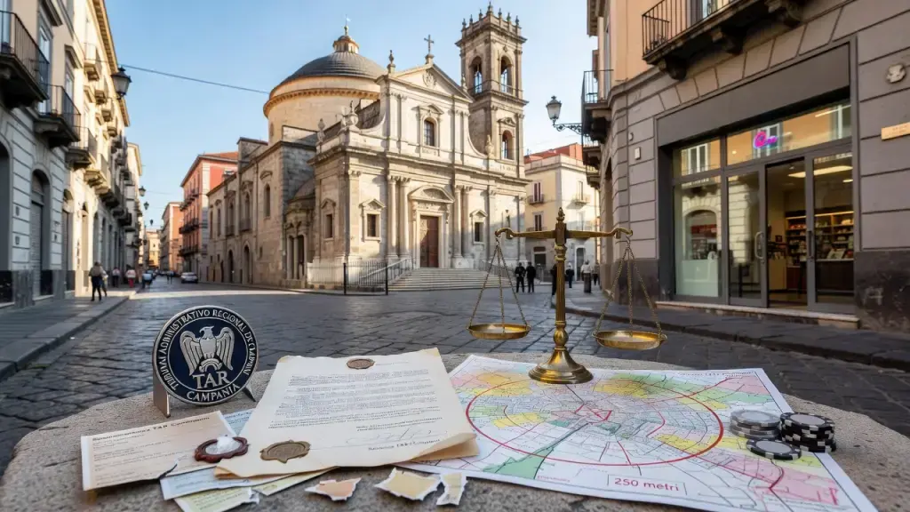 El TAR de Campania confirma que una licencia revocada impide reabrir una agencia de apuestas a menos de 250 metros de una iglesia